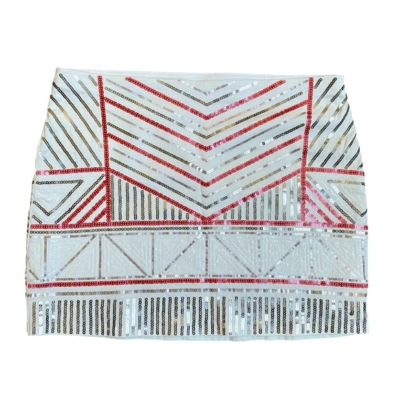 Express Sequin Mini Skirt White Multicolor Geometric Beaded Party Size Small - Picture 1 of 8